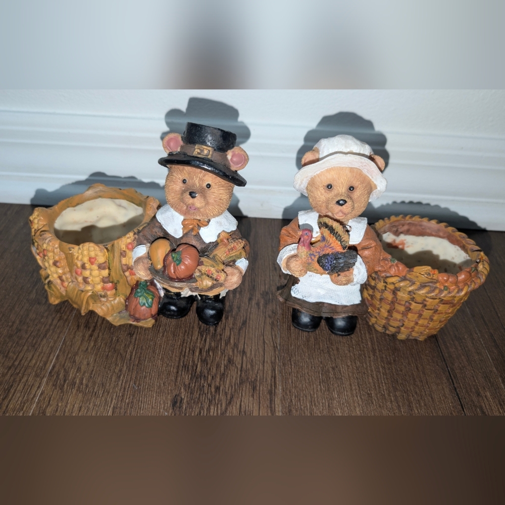 Thanksgiving Pilgrim Bears Male Female Set Berkshire IVY Gardens With Basket
